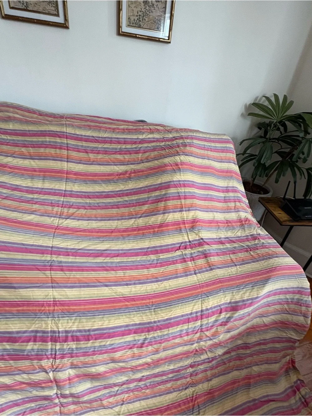Ann Gish Ready To bed 100% Silk Queen Duvet Cover 90x92 Retro Striped Pink Yello